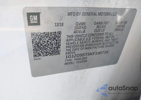 2019 Chevrolet Malibu Lt из США, поврежденный, VIN 1G1ZD5ST5KF140716